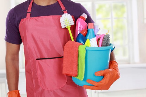 Cleaning team arriving with equipment for a scheduled service