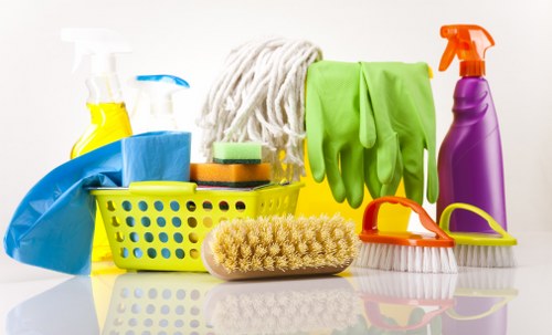 Team member assessing cleaning risks and using proper precautions